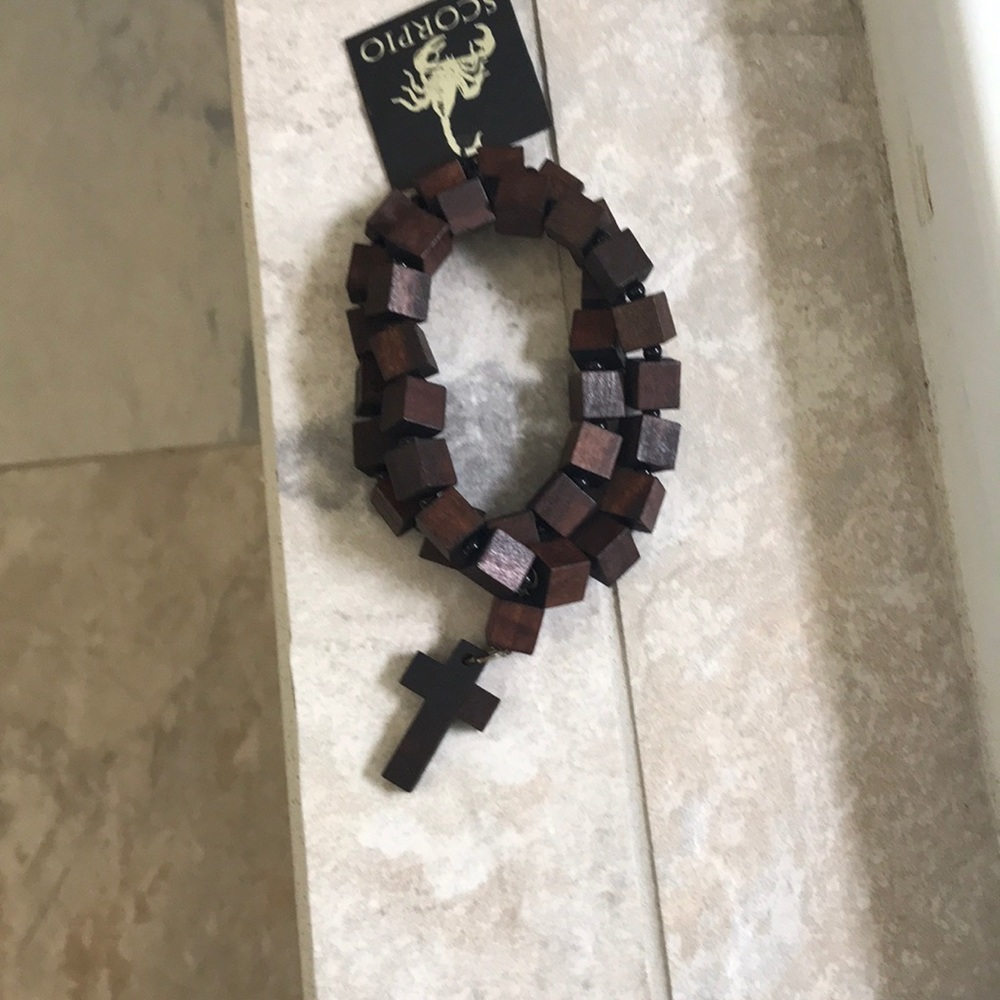 Scorpio wooden cross bracelet